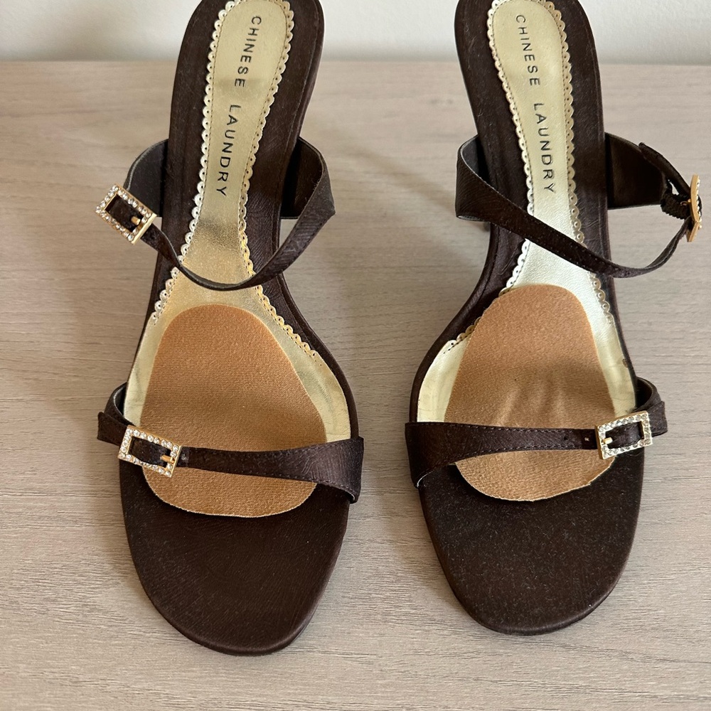 Chinese Laundry Brown Heeled Sandals with Kitten Heel